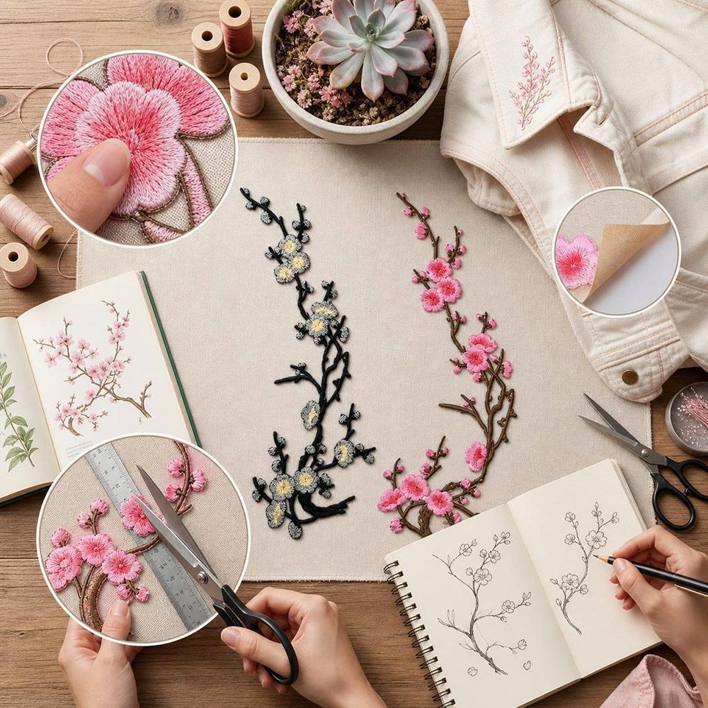 DIY Cherry Blossom Iron On Pat - Sewing In Textile ulasan dan harga