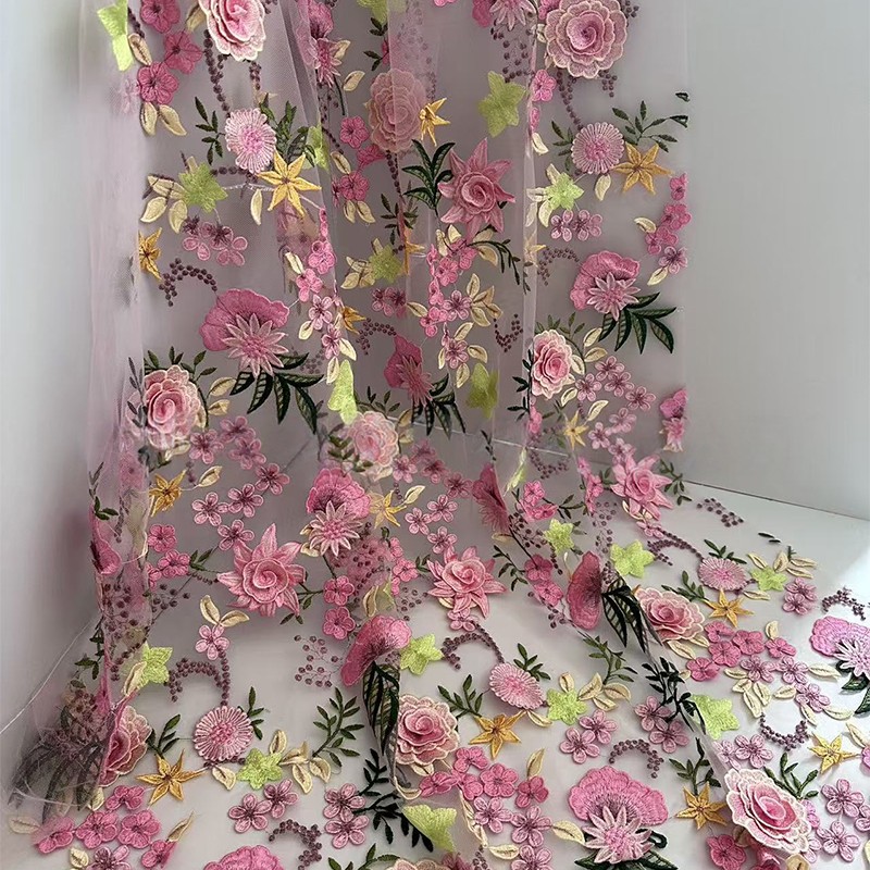 90x130cm 3D Floral Embroidered - Sewing In Textile ulasan dan harga