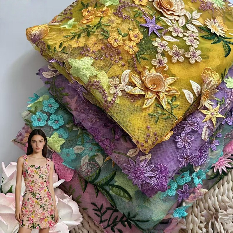 90x130cm 3D Floral Embroidered - Sewing In Textile ulasan dan harga